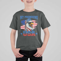 My Pronouns Are USA T Shirt For Kid Bold Patriotic Eagle with American Flag Bandana Mullet - Wonder Print Shop