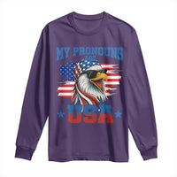 My Pronouns Are USA Long Sleeve Shirt Bold Patriotic Eagle with American Flag Bandana Mullet - Wonder Print Shop