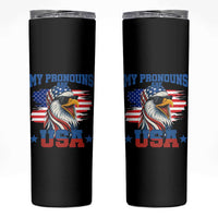 My Pronouns Are USA Skinny Tumbler Bold Patriotic Eagle with American Flag Bandana Mullet - Wonder Print Shop