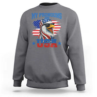 My Pronouns Are USA Sweatshirt Bold Patriotic Eagle with American Flag Bandana Mullet - Wonder Print Shop