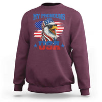 My Pronouns Are USA Sweatshirt Bold Patriotic Eagle with American Flag Bandana Mullet - Wonder Print Shop