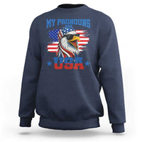 My Pronouns Are USA Sweatshirt Bold Patriotic Eagle with American Flag Bandana Mullet - Wonder Print Shop