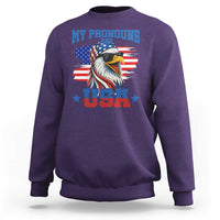 My Pronouns Are USA Sweatshirt Bold Patriotic Eagle with American Flag Bandana Mullet - Wonder Print Shop