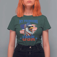 My Pronouns Are USA T Shirt For Women Bold Patriotic Eagle with American Flag Bandana Mullet - Wonder Print Shop