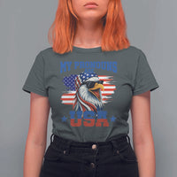 My Pronouns Are USA T Shirt For Women Bold Patriotic Eagle with American Flag Bandana Mullet - Wonder Print Shop