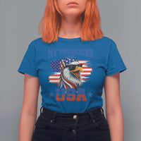 My Pronouns Are USA T Shirt For Women Bold Patriotic Eagle with American Flag Bandana Mullet - Wonder Print Shop