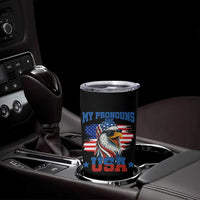 My Pronouns Are USA Tumbler Cup Bold Patriotic Eagle with American Flag Bandana Mullet - Wonder Print Shop