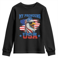 My Pronouns Are USA Youth Sweatshirt Bold Patriotic Eagle with American Flag Bandana Mullet - Wonder Print Shop