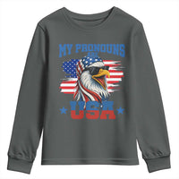 My Pronouns Are USA Youth Sweatshirt Bold Patriotic Eagle with American Flag Bandana Mullet - Wonder Print Shop