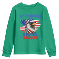 My Pronouns Are USA Youth Sweatshirt Bold Patriotic Eagle with American Flag Bandana Mullet - Wonder Print Shop