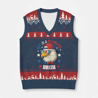 WTF Is A Kilometer Bruh V-Neck Knit Sweater Vest Funny Patriotic American Bald Eagle - Wonder Print Shop
