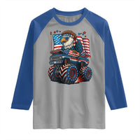 Patriotic Eagle Driving Monster Truck Raglan Shirt 4th of July USA Flag Freedom - Wonder Print Shop