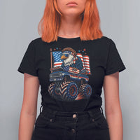 Patriotic Eagle Driving Monster Truck T Shirt For Women 4th of July USA Flag Freedom - Wonder Print Shop
