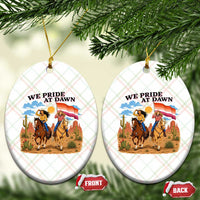 We Pride at Dawn Lesbian Cowgirl Ceramic Ornament Country Western Retro Graphic Pride Month