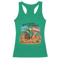 We Pride at Dawn Lesbian Cowgirl Racerback Tank Top Country Western Retro Graphic Pride Month