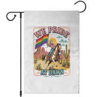 We Pride at Dawn Retro Rainbow Cowgirl Garden Flag Pride Month Country Western Vibes