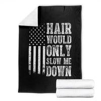 Funny Bald Pride Hair Would Only Slow Me Down Throw Blanket Distressed Patriotic US Flag Bald Men Joke