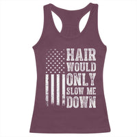 Funny Bald Pride Hair Would Only Slow Me Down Racerback Tank Top Distressed Patriotic US Flag Bald Men Joke