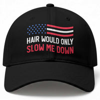 Hair Would Only Slow Me Down Retro Groovy Baseball Cap Patriotic Waving Flag Comedic Bald Pride