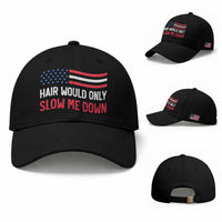 Hair Would Only Slow Me Down Retro Groovy Baseball Cap Patriotic Waving Flag Comedic Bald Pride