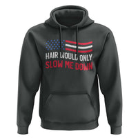 Hair Would Only Slow Me Down Retro Groovy Hoodie Patriotic Waving Flag Comedic Bald Pride