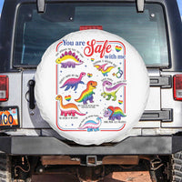 Cute Rainbow Dinosaur LGBTQ Ally Spare Tire Cover You Are Safe With Me Pride Month