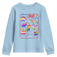 Cute Rainbow Dinosaur LGBTQ Ally Youth Sweatshirt You Are Safe With Me Pride Month