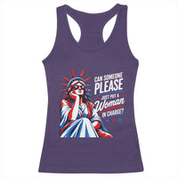 Patriotic Lady Liberty Feminist Graphic Racerback Tank Top Can Someone Please Just Put A Woman In Charge Funny Feminism