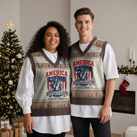 250 Years of Freedom Paul Revere Midnight Ride V-Neck Knit Sweater Vest Patriotic Historical Revolution American Flag Shield