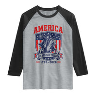250 Years of Freedom Paul Revere Midnight Ride Raglan Shirt Patriotic Historical Revolution American Flag Shield