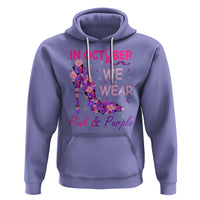 Breast Cancer And Domestic Violence Hoodie In October We Wear Pink and Purple Floral High Heel Support Women - Wonder Print Shop