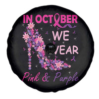 Breast Cancer And Domestic Violence Spare Tire Cover In October We Wear Pink and Purple Floral High Heel Support Women