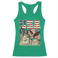 USA Legacy of Freedom Racerback Tank Top Patriotic Statue of Liberty Bald Eagle Mount Rushmore Graphic - Wonder Print Shop