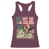 USA Legacy of Freedom Racerback Tank Top Patriotic Statue of Liberty Bald Eagle Mount Rushmore Graphic - Wonder Print Shop