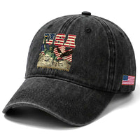 USA Legacy of Freedom Washed Cotton Baseball Cap Patriotic Statue of Liberty Bald Eagle Mount Rushmore Graphic