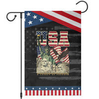 USA Legacy of Freedom Garden Flag Patriotic Statue of Liberty Bald Eagle Mount Rushmore Graphic