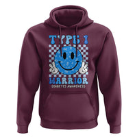Diabetes Awareness Hoodie Blue Ribbon T1D Warrior Support Squad Retro Groovy