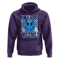 Diabetes Awareness Hoodie Blue Ribbon T1D Warrior Support Squad Retro Groovy