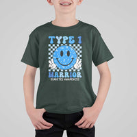 Diabetes Awareness T Shirt For Kid Blue Ribbon T1D Warrior Support Squad Retro Groovy - Wonder Print Shop