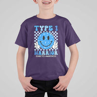 Diabetes Awareness T Shirt For Kid Blue Ribbon T1D Warrior Support Squad Retro Groovy - Wonder Print Shop