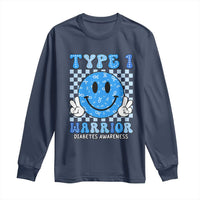 Diabetes Awareness Long Sleeve Shirt Blue Ribbon T1D Warrior Support Squad Retro Groovy