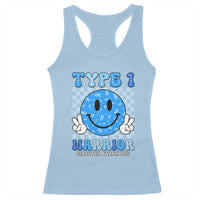 Diabetes Awareness Racerback Tank Top Blue Ribbon T1D Warrior Support Squad Retro Groovy