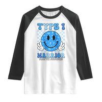 Diabetes Awareness Raglan Shirt Blue Ribbon T1D Warrior Support Squad Retro Groovy