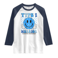 Diabetes Awareness Raglan Shirt Blue Ribbon T1D Warrior Support Squad Retro Groovy