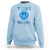 Diabetes Awareness Sweatshirt Blue Ribbon T1D Warrior Support Squad Retro Groovy - Wonder Print Shop