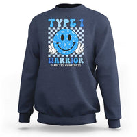Diabetes Awareness Sweatshirt Blue Ribbon T1D Warrior Support Squad Retro Groovy - Wonder Print Shop