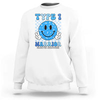 Diabetes Awareness Sweatshirt Blue Ribbon T1D Warrior Support Squad Retro Groovy - Wonder Print Shop