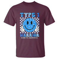 Diabetes Awareness T Shirt Blue Ribbon T1D Warrior Support Squad Retro Groovy - Wonder Print Shop