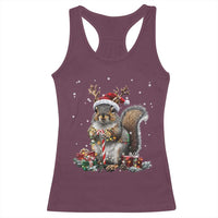 Christmas Squirrel Racerback Tank Top Xmas Tree Lights Reindeer Santa Hat Pajamas