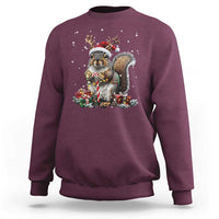 Christmas Squirrel Sweatshirt Xmas Tree Lights Reindeer Santa Hat Pajamas - Wonder Print Shop